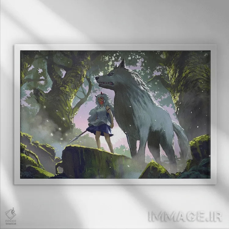 تابلو دکوراتیو هنر طرفداری شاهدخت مونونوکه اثر گرندفیلر - نمای قابدار سفید