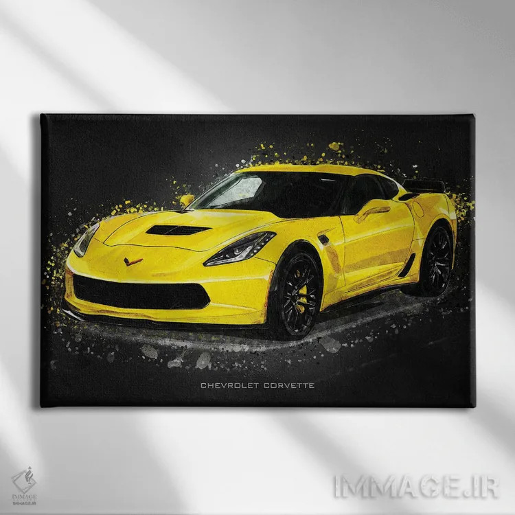 تابلو دکوراتیو شورولت کوروت اکریلیک اثر گب فرناندو - نمای روبهرو روی دیوار