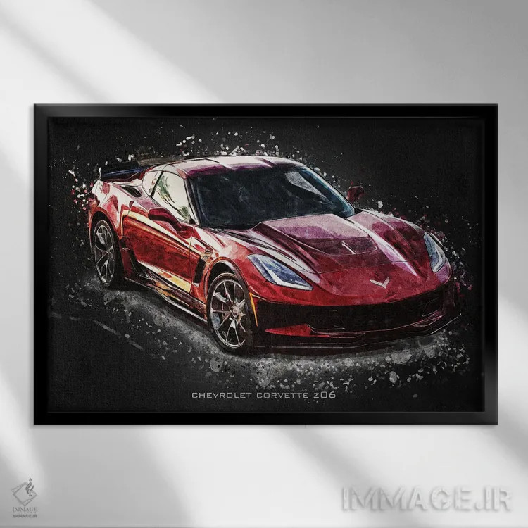 تابلو دکوراتیو شورولت کوروت Z06 اثر گب فرناندو - نمای قابدار مشکی