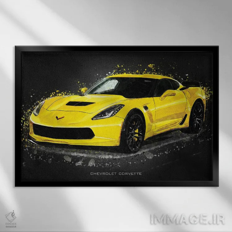 تابلو دکوراتیو شورولت کوروت اکریلیک اثر گب فرناندو - نمای قابدار مشکی