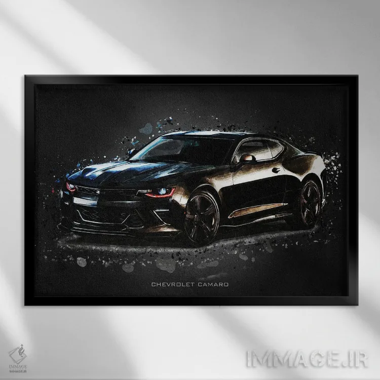 تابلو دکوراتیو شورولت کامارو اکریلیک اثر گب فرناندو - نمای قابدار مشکی