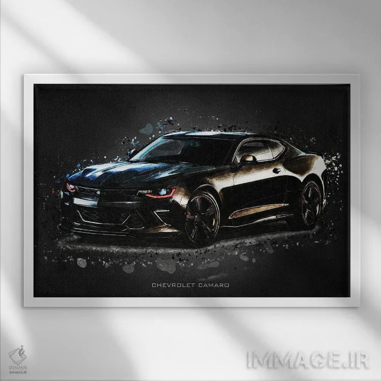 تابلو دکوراتیو شورولت کامارو اکریلیک اثر گب فرناندو - نمای قابدار سفید
