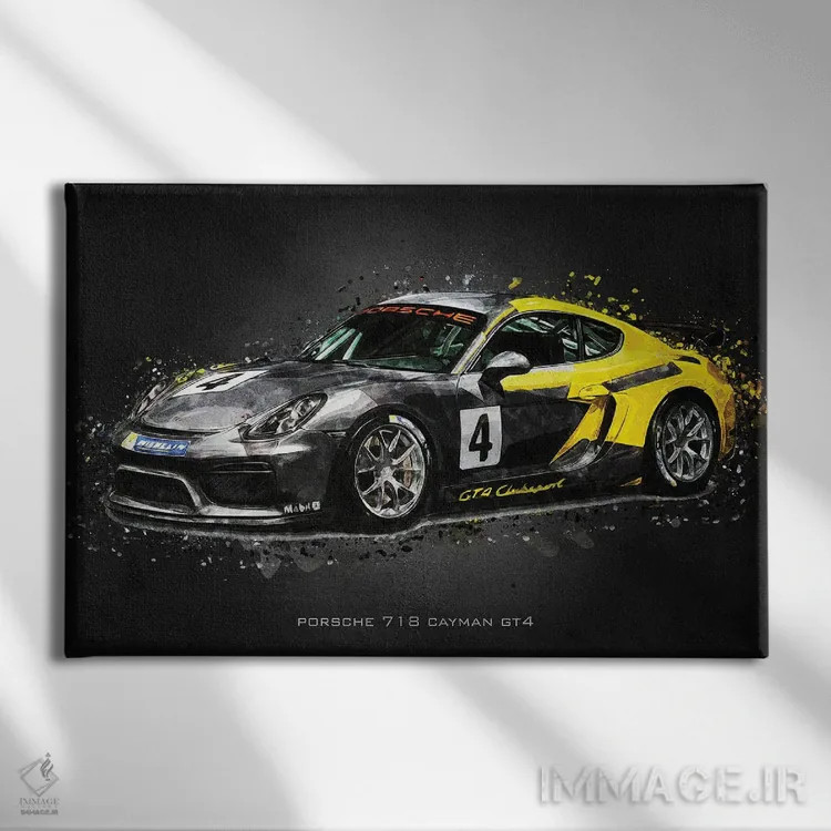 تابلو دکوراتیو پورشه ۷۱۸ کایمن GT4 اثر گب فرناندو - نمای روبهرو روی دیوار