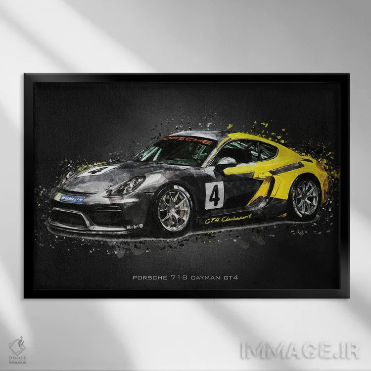 تابلو دکوراتیو پورشه ۷۱۸ کایمن GT4 اثر گب فرناندو - نمای قابدار مشکی