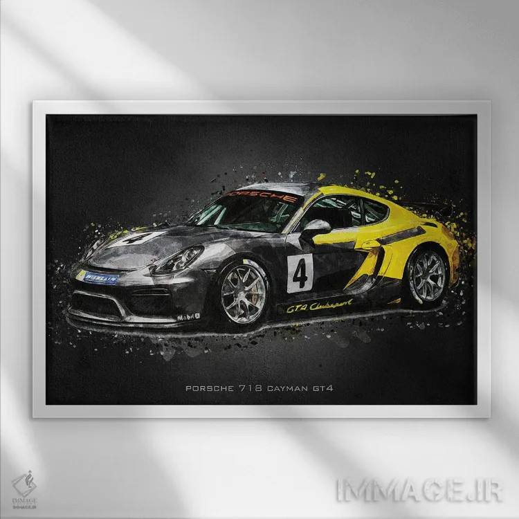تابلو دکوراتیو پورشه ۷۱۸ کایمن GT4 اثر گب فرناندو - نمای قابدار سفید