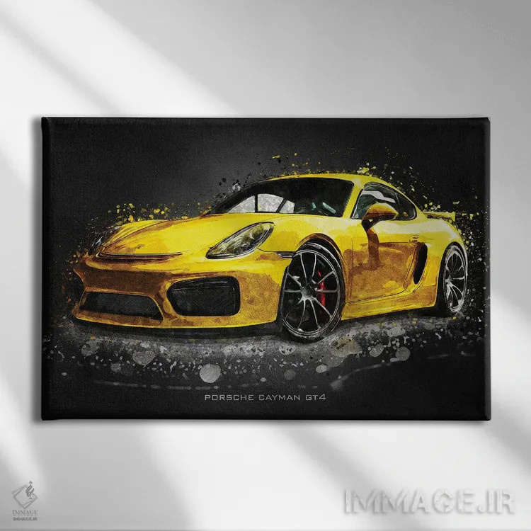 تابلو دکوراتیو پورشه کایمن GT4 اکریلیک اثر گب فرناندو - نمای روبهرو روی دیوار