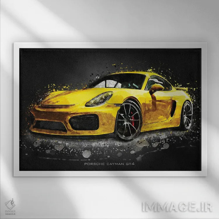 تابلو دکوراتیو پورشه کایمن GT4 اکریلیک اثر گب فرناندو - نمای قابدار سفید