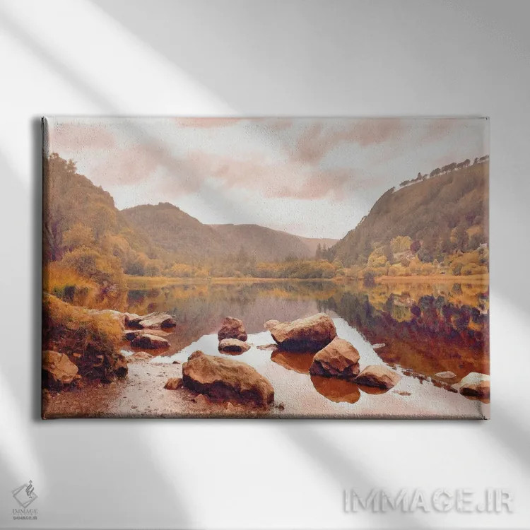 تابلو دکوراتیو ساحل دریاچه در پاییز اثر گرافیتی استودیوها - نمای روبهرو روی دیوار