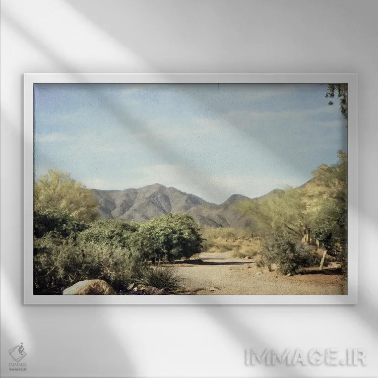 تابلو دکوراتیو مسیر بیابانی اثر گرافیتی استودیوها - نمای قابدار سفید