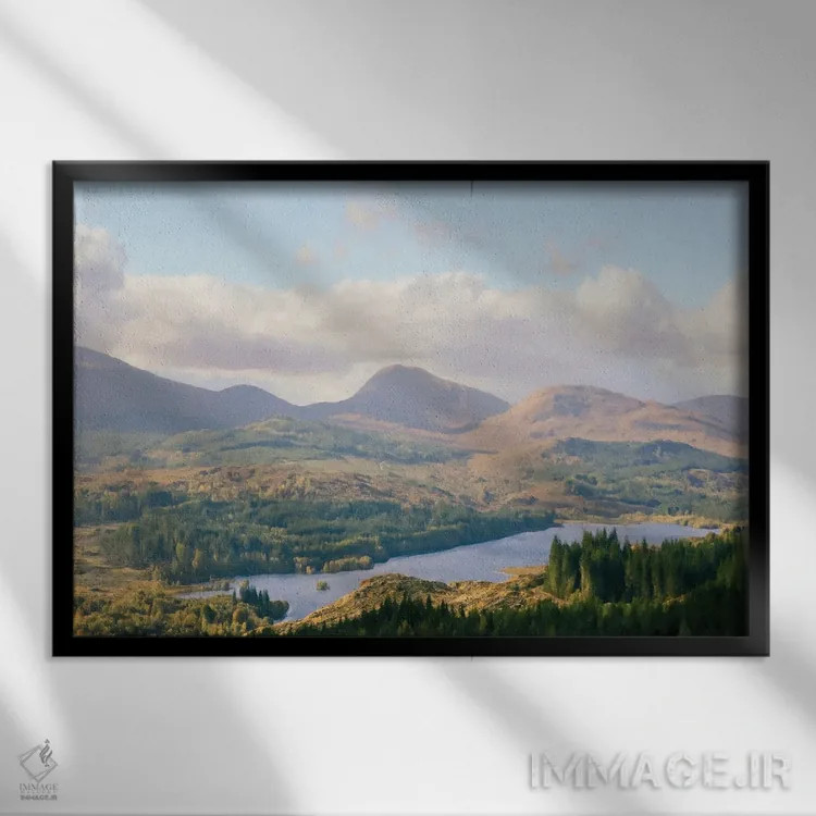 تابلو دکوراتیو چشم انداز دریاچه لاخ اثر گرافیتی استودیوها - نمای قابدار مشکی