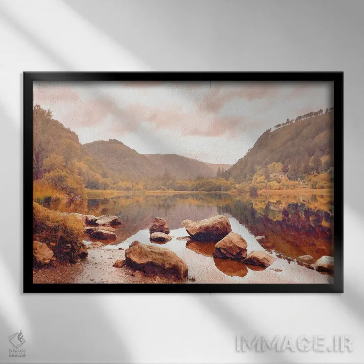 تابلو دکوراتیو ساحل دریاچه در پاییز اثر گرافیتی استودیوها - نمای قابدار مشکی