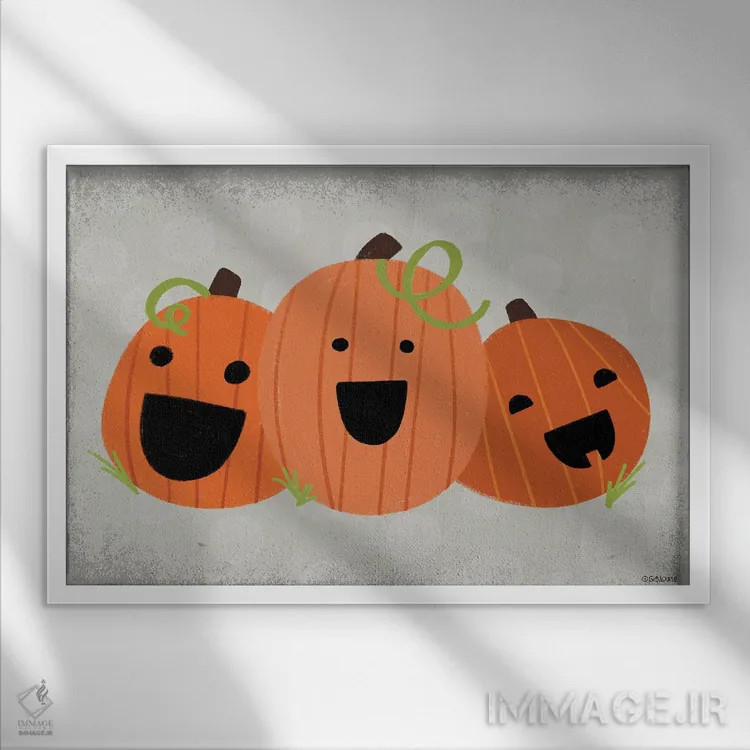 تابلو دکوراتیو "کدوتنبل های شاد" اثر گیگی لوئیز - نمای قابدار سفید