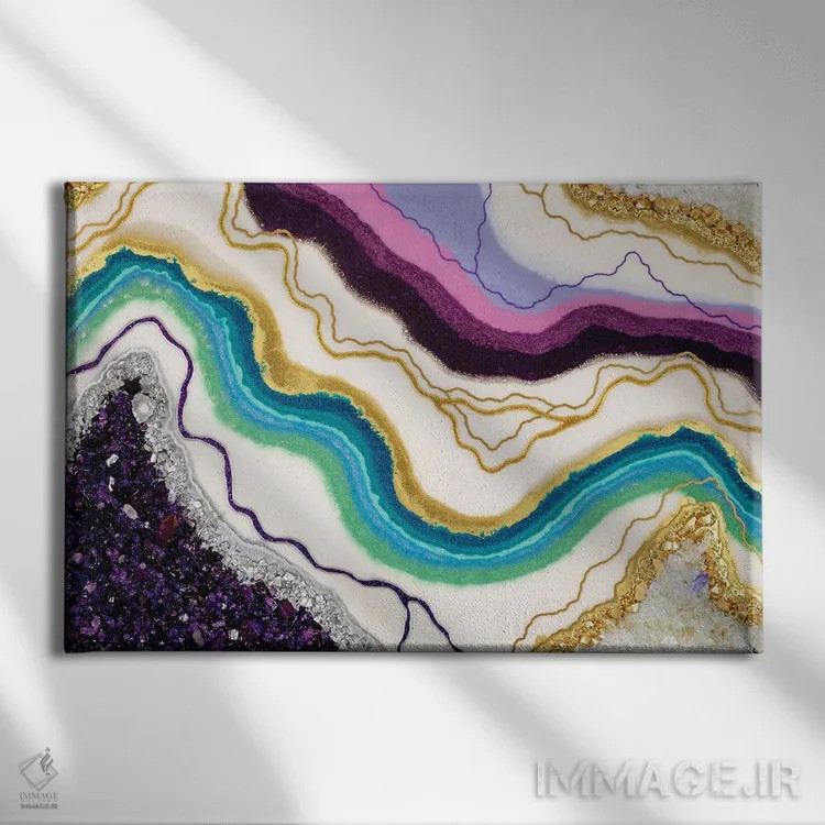 تابلو انتزاعی دریاچه شکرگزاری اثر گوگا استودیو - نمای روبهرو روی دیوار