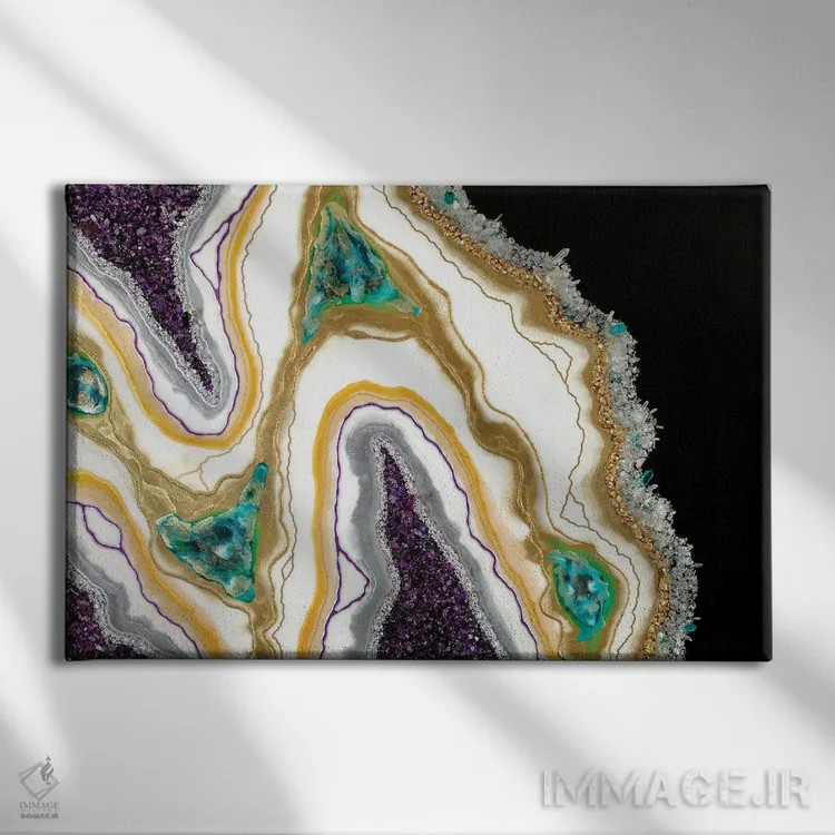 تابلو انتزاعی داستان یک سنوت اثر گوگا استودیو - نمای روبهرو روی دیوار