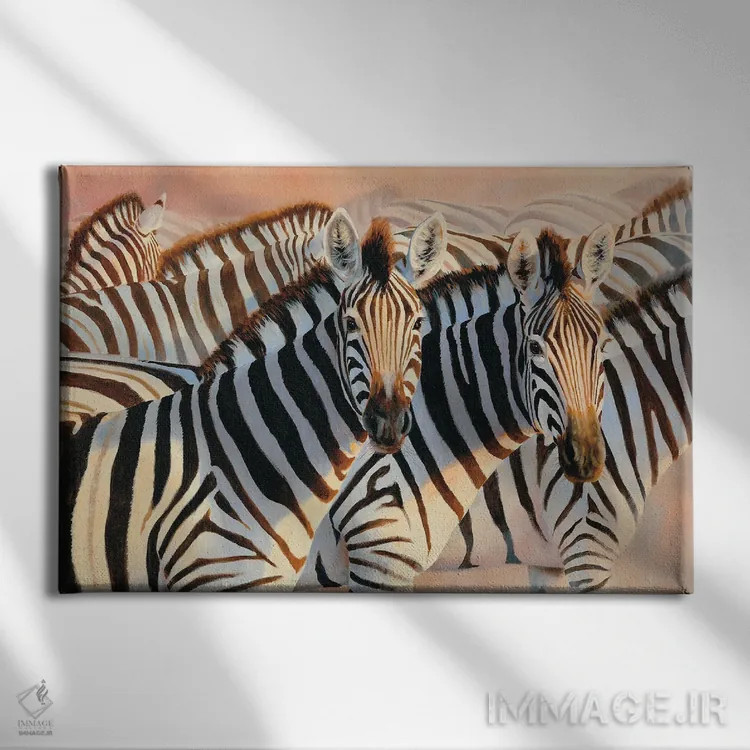 تابلو دکوراتیو گورخرهای گرد و غبار درخشان اثر گرانت هکینگ - نمای روبهرو روی دیوار