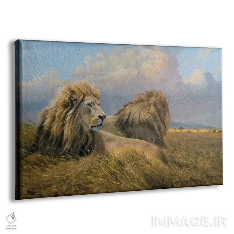تابلو دکوراتیو شیرها زیر آسمان آفریقا اثر گرانت هکینگ - نمای پرسپکتیو محصول