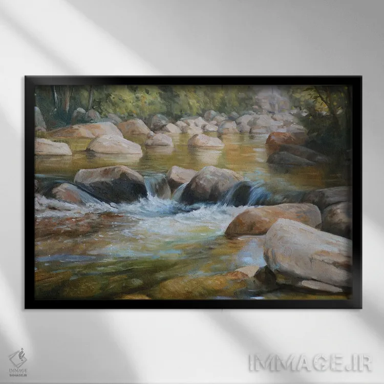 تابلو دکوراتیو رودخانه گربه وحشی اثر گرانت هکینگ - نمای قابدار مشکی