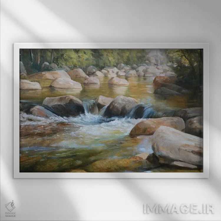 تابلو دکوراتیو رودخانه گربه وحشی اثر گرانت هکینگ - نمای قابدار سفید