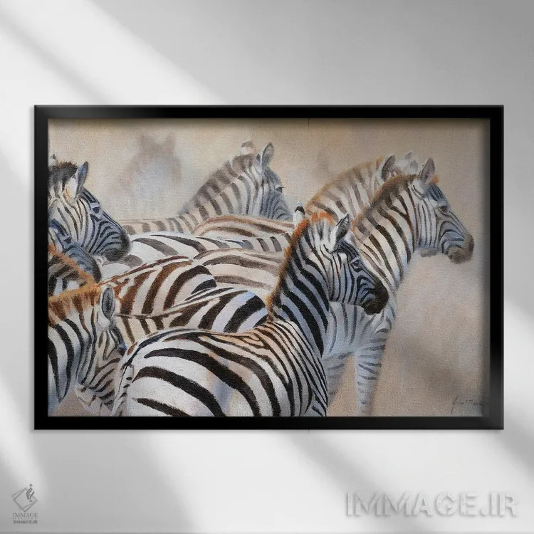 تابلو دکوراتیو گورخر اثر گرانت هکینگ - نمای قابدار مشکی