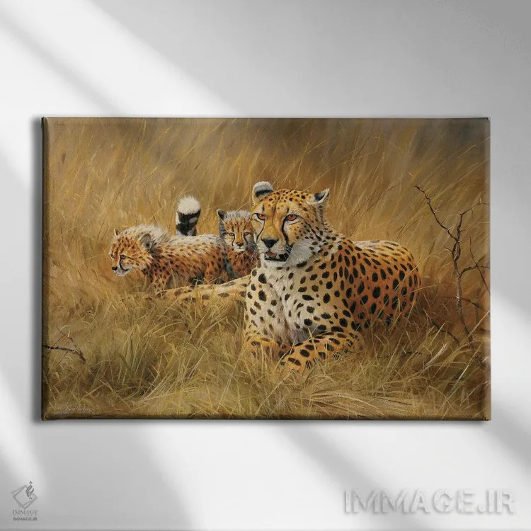 تابلو دکوراتیو خانواده یوزپلنگ اثر گرانت هکینگ - نمای روبهرو روی دیوار