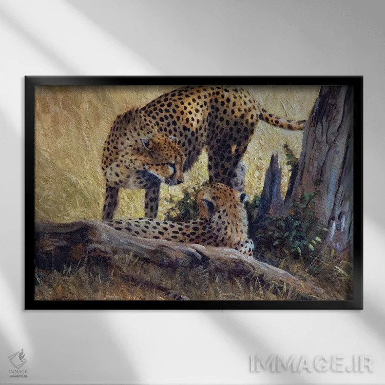 تابلو دکوراتیو درخت یوزپلنگ اثر گرانت هکینگ - نمای قابدار مشکی