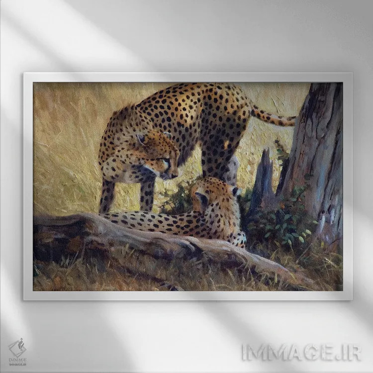 تابلو دکوراتیو درخت یوزپلنگ اثر گرانت هکینگ - نمای قابدار سفید