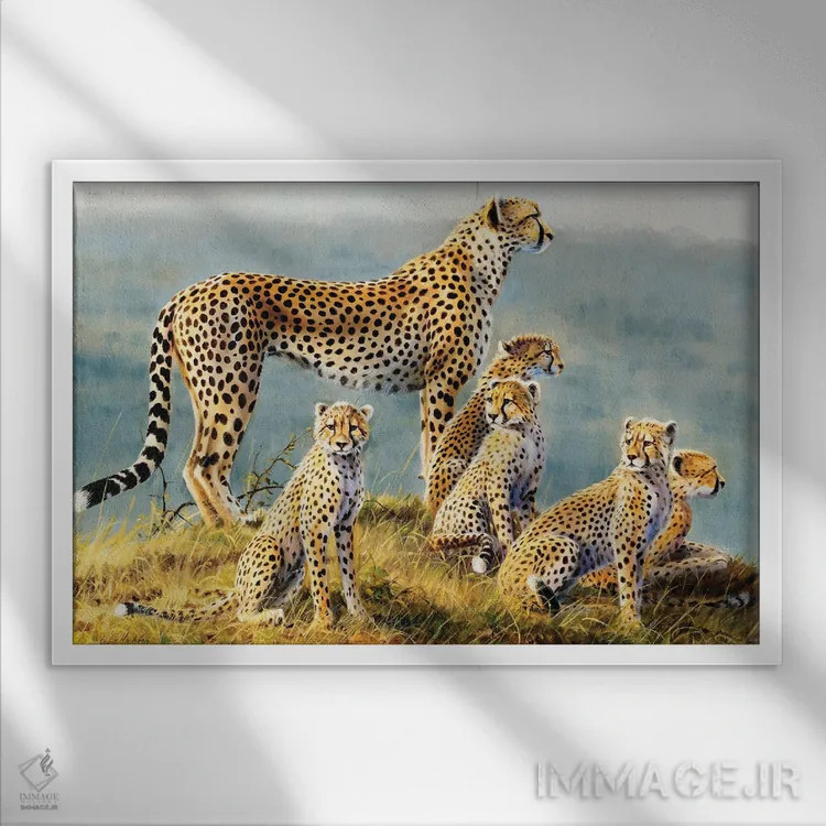 تابلو دکوراتیو یوزپلنگ اثر گرانت هکینگ - نمای قابدار سفید