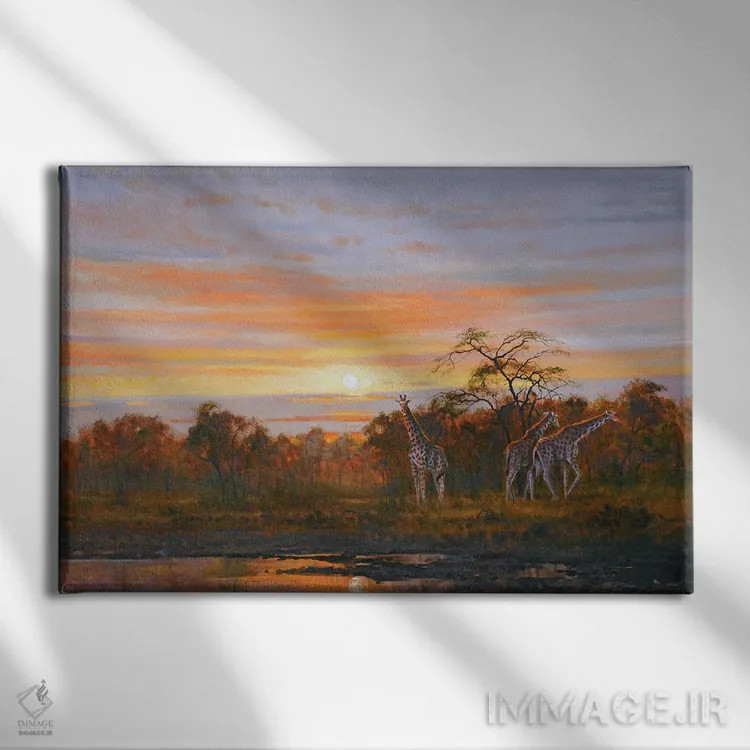 تابلو دکوراتیو زرافه ها اثر گرانت هکینگ - نمای روبهرو روی دیوار