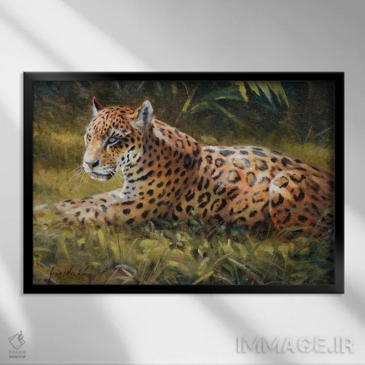 تابلو دکوراتیو جگوار اثر گرانت هکینگ - نمای قابدار مشکی