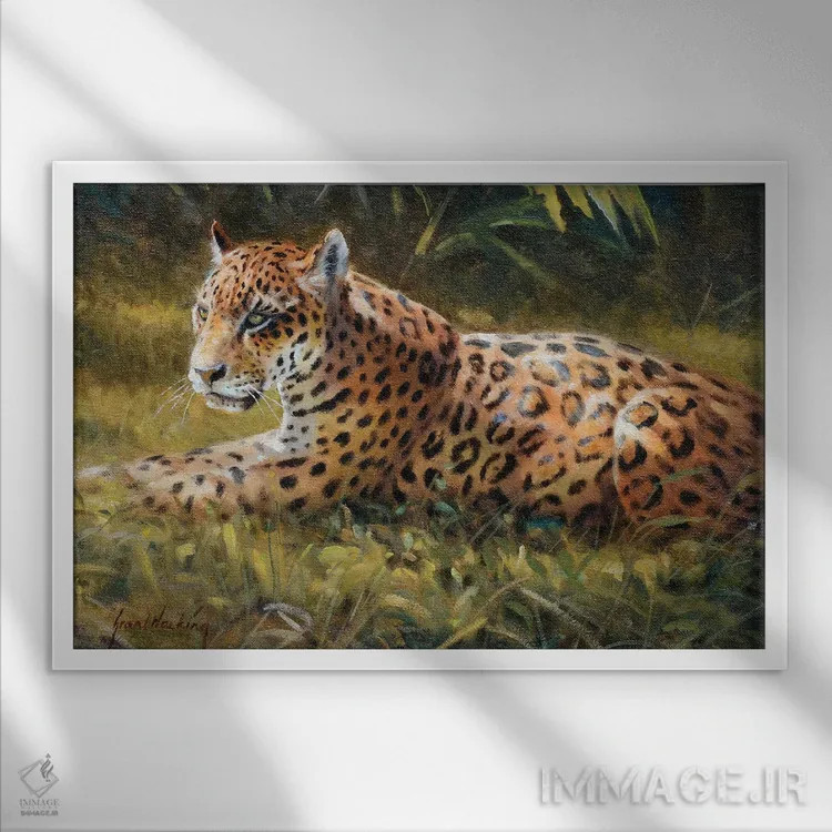 تابلو دکوراتیو جگوار اثر گرانت هکینگ - نمای قابدار سفید