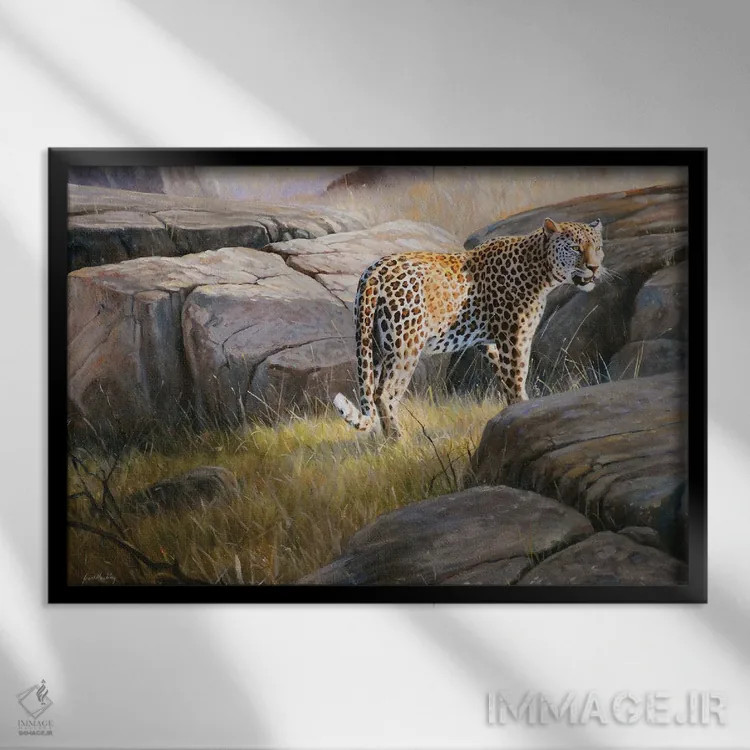 تابلو دکوراتیو پلنگ اثر گرانت هکینگ - نمای قابدار مشکی