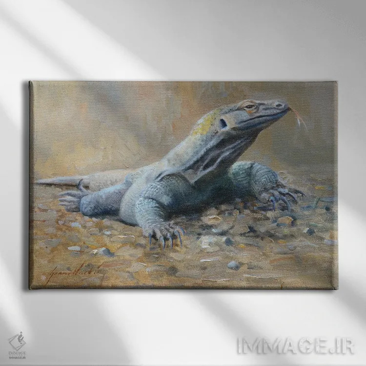 تابلو دکوراتیو اژدهای کومودو اثر گرانت هکینگ - نمای روبهرو روی دیوار