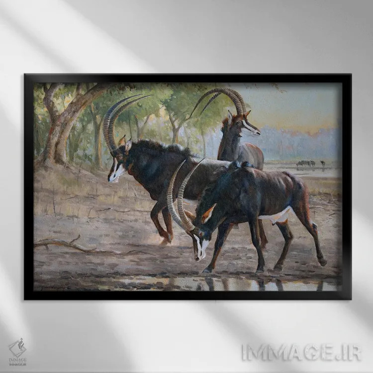 تابلو دکوراتیو تشنگی صبحگاهی اثر گرانت هکینگ - نمای قابدار مشکی