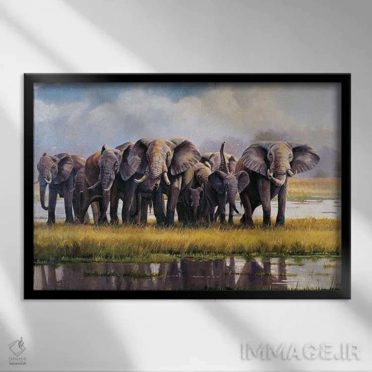 تابلو دکوراتیو فیل های آرام اثر گرانت هکینگ - نمای قابدار مشکی