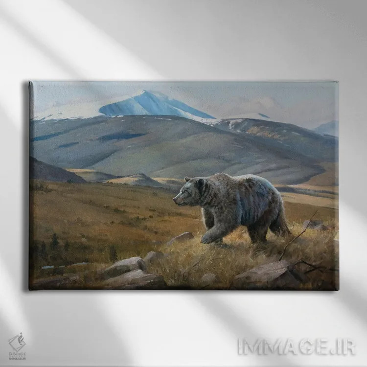 تابلو دکوراتیو خرس گریزلی با تاج برفی اثر گرانت هکینگ - نمای روبهرو روی دیوار