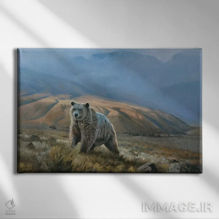 تابلو دکوراتیو خرس گریزلی سیلورتیپ اثر گرانت هکینگ - نمای روبهرو روی دیوار