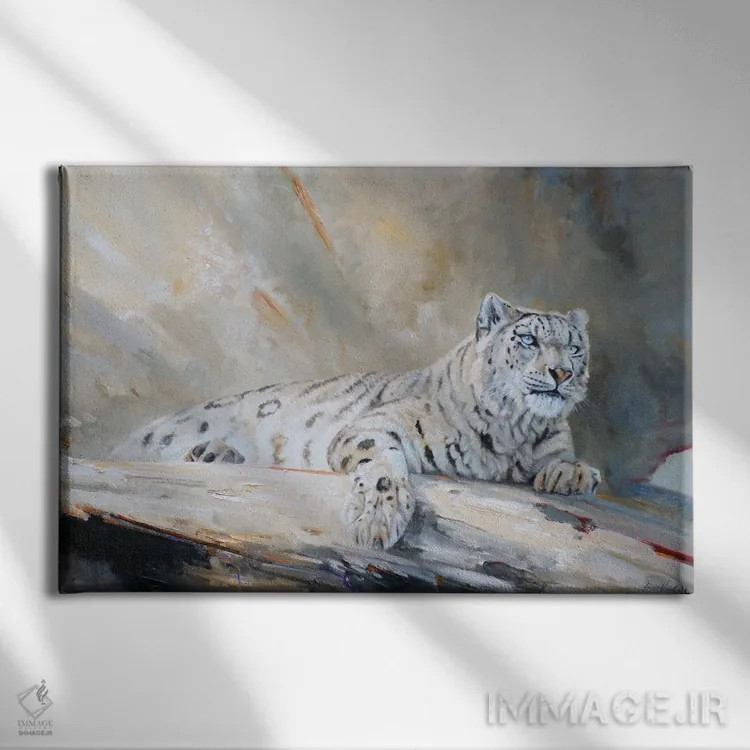 تابلو دکوراتیو پلنگ برفی اثر گرانت هکینگ - نمای روبهرو روی دیوار