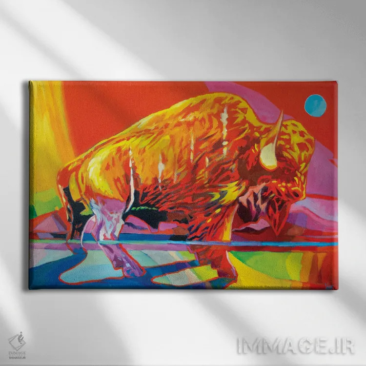 تابلو دکوراتیو بوفالوی الکتریکی اثر گرگ هایل - نمای روبهرو روی دیوار