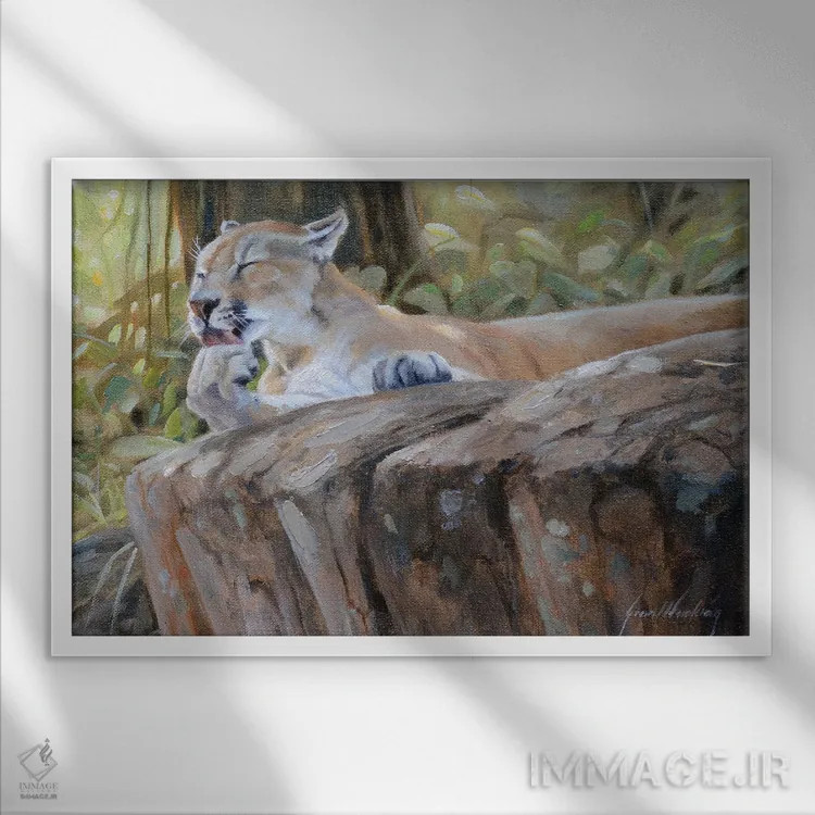 تابلو دکوراتیو پوما اثر گرانت هکینگ - نمای قابدار سفید