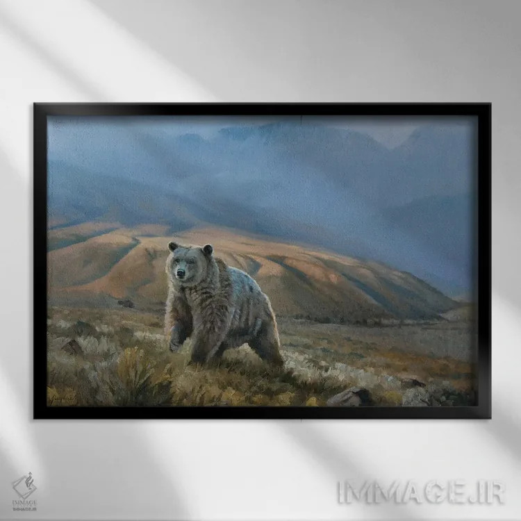 تابلو دکوراتیو خرس گریزلی سیلورتیپ اثر گرانت هکینگ - نمای قابدار مشکی