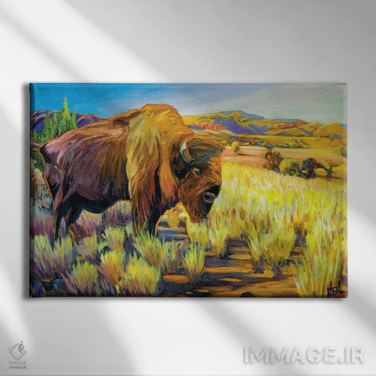 تابلو دکوراتیو بوفالوی تنها اثر گرگ هایل - نمای روبهرو روی دیوار