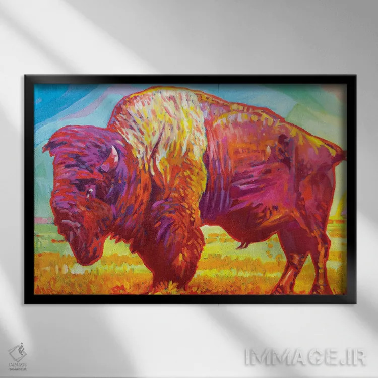تابلو دکوراتیو بوفالوی سرخ اثر گرگ هایل - نمای قابدار مشکی