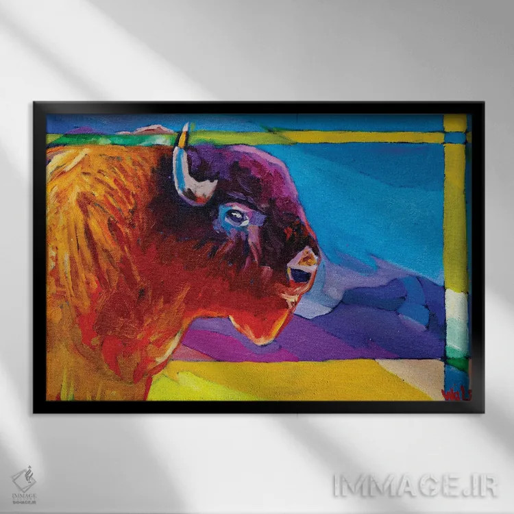 تابلو دکوراتیو بوفالوی بارانی اثر گرگ هایل - نمای قابدار مشکی