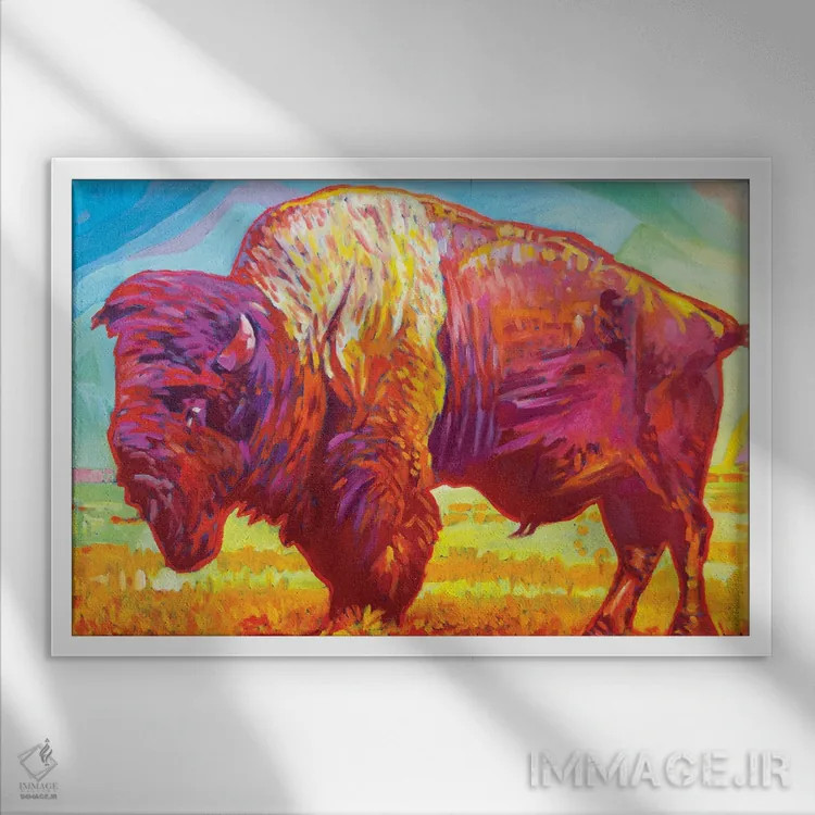 تابلو دکوراتیو بوفالوی سرخ اثر گرگ هایل - نمای قابدار سفید