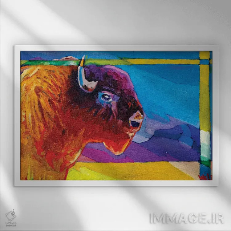 تابلو دکوراتیو بوفالوی بارانی اثر گرگ هایل - نمای قابدار سفید