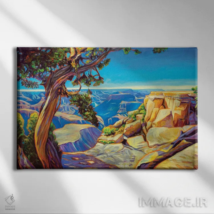 تابلو دکوراتیو دره از میان درختان پینیون اثر گرگ هایل - نمای روبهرو روی دیوار