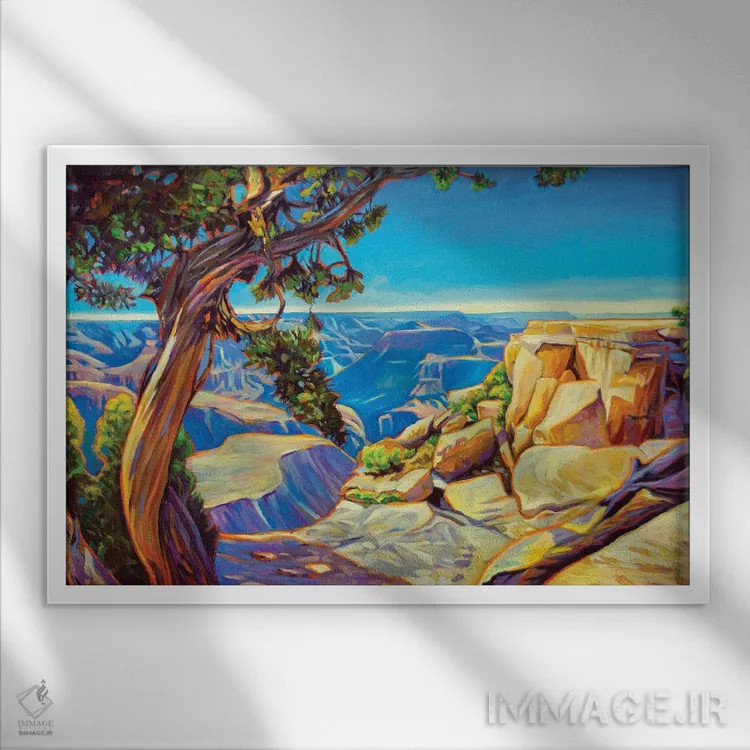 تابلو دکوراتیو دره از میان درختان پینیون اثر گرگ هایل - نمای قابدار سفید