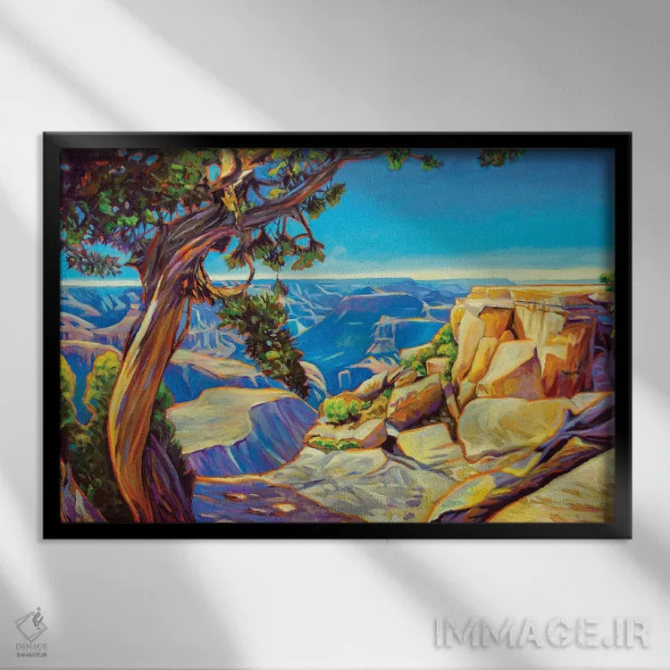 تابلو دکوراتیو دره از میان درختان پینیون اثر گرگ هایل - نمای قابدار مشکی