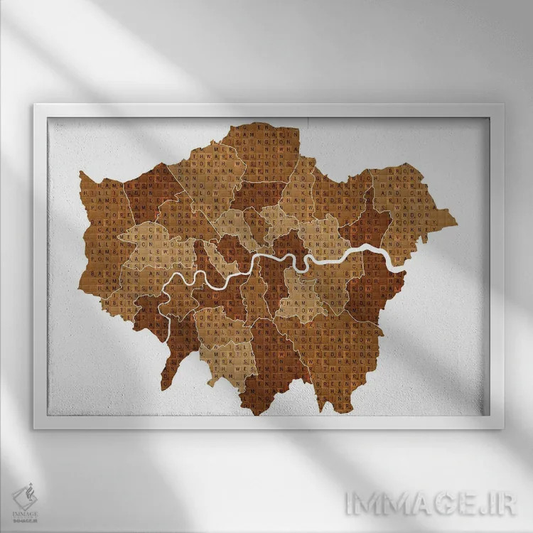 تابلو دکوراتیو اسکرابل لندن اثر گری هاگبن - نمای قابدار سفید