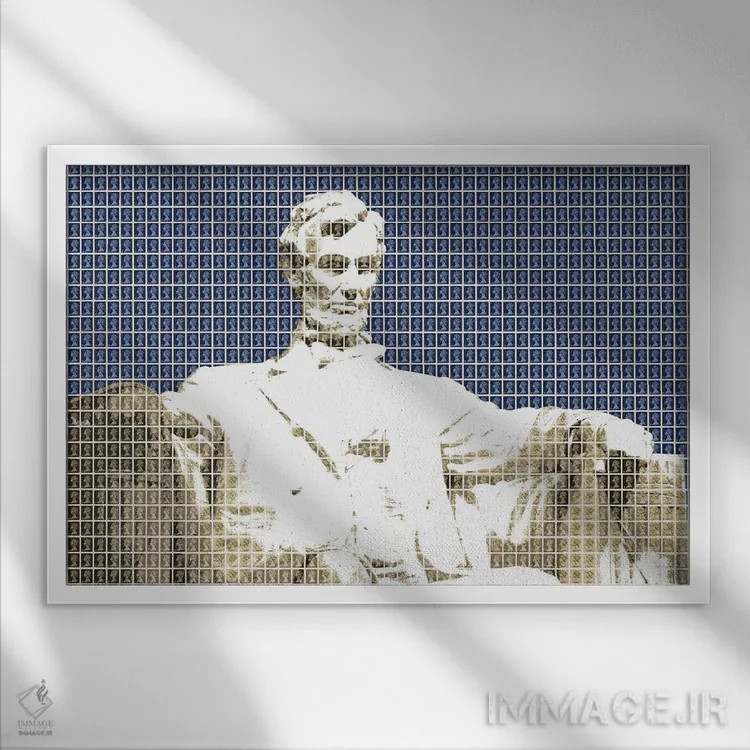 تابلو دکوراتیو یادبود لینکلن اثر گری هاگبن - نمای قابدار سفید